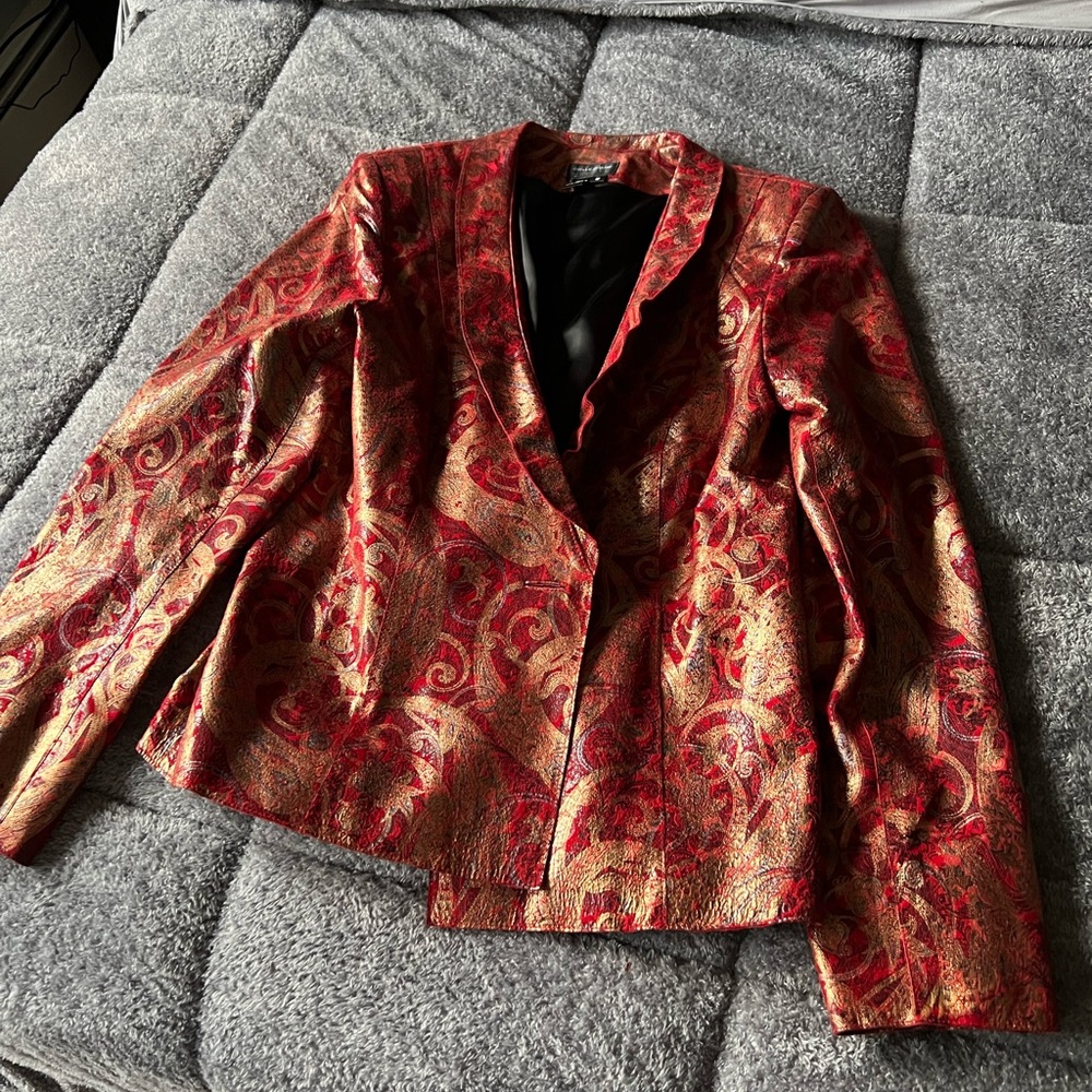 Juliana Collezione red and gold leather jacket with silk lining